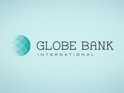 Globe Bank Logo aqua bank blue circle earth facet globe icon international logo sans serif slab serif
