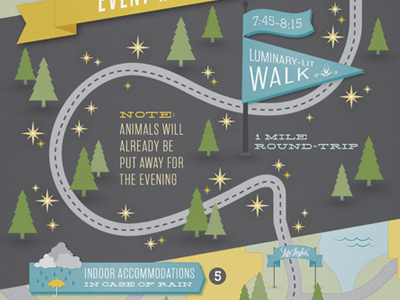 Life Lights Event Map – Detail 3 banner detail flag icon iconography illustration map path rain schedule star tree