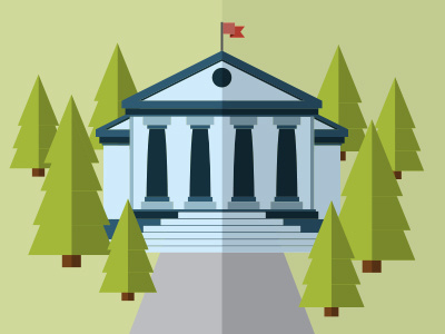 Bank Illustration architecture bank building financial flag flat iconography illustration pillars pine trees trees vector