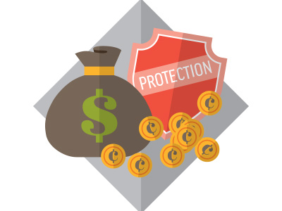 Bank Illustration 4 coins diamond financial flat iconography illustration money money bag protection shield vector