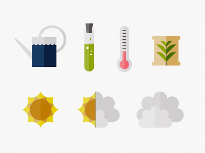 Icons beaker cloud fertilizer iconography icons plant shade sun temperature thermometer tube water can