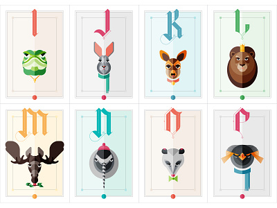 Alphabet Animal Series (I-P) alphabet animals iguana illustration jack rabbit kangaroo lion moose narwhal opossum penguin series