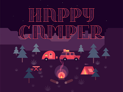 Happy Camper camper campfire camping desert geometric happy icon illustration landscape picnic tent woodie