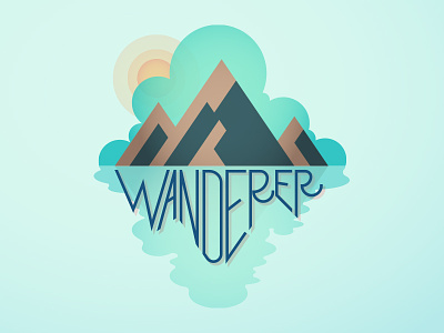 Wanderer calm clouds design geometric hand lettered icon illustration illustrator lettering mountain reflection serene shadow sun type typography vector wander wanderer water
