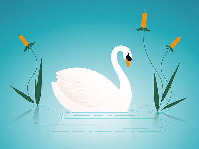 Swan bird blue cattail geometric icon iconography illustration lake reeds reflection swan water