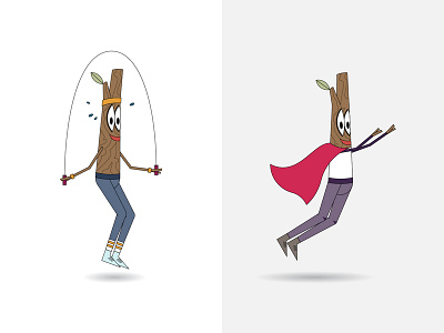Spry Sprig Concept 2 active branch character concept icon iconography illustration jumprope logo stick superhero tree twig