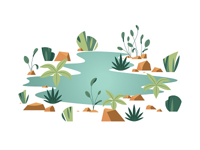 Pond blue concept art design fern flat geometric graphic illustration illustrator leaf minimal nature plants pond poster design rocks simple vector water