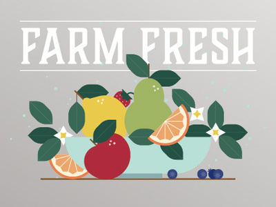 Farm Fresh Fruit Bowl healthy simple graphic flower leaves illustrator cc flat illustration illustration fresh farm bowl leaf food blueberry strawberry pear orange lemon apple fruit