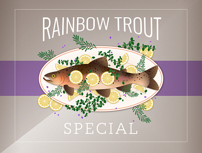 Trout Special art design fish flat food graphic green icon illustraion illustrator lemon meal minimal plate rainbow trout rosemary thyme trout vector