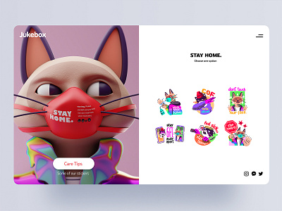 Stay Home, Jukebox Stickers app blender3d cat character covid 19 design illustration interface sticker ui ux web
