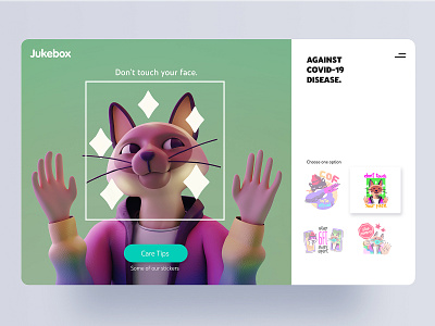 Don't touch your face, Jukebox Stickers app brand cat character covid19 design illustration interface ui ux web