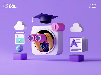 UOL | Digital School 3d app blender character cinema 4d design illustration inspiration interface logo minimalism octane procedural search suite ui uol ux video web