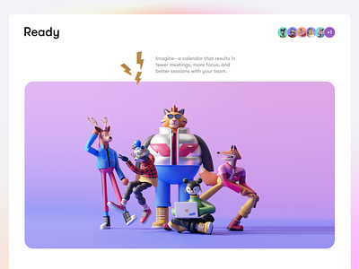Ready, Brand Characters | I 3d 3d character animals app bold branding character design colors design illustration interface leo natsume macbook meeting team trending ui ux web working