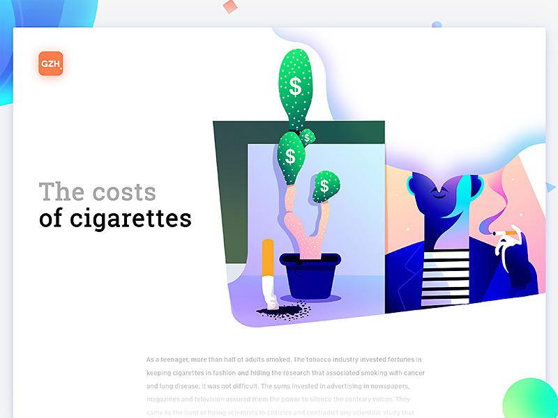 The costs of cigarettes minimalism interface brand editorial web character illustration ux ui design medicine typography