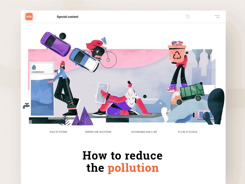 How to reduce the pollution - GZH website animation app city design illustration landing mobility motion page ui ux web