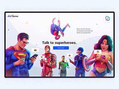 ChatHeroes web experience | 03 app branding character dc design illustration interface marvel minimalism motion superheroes ui ux web