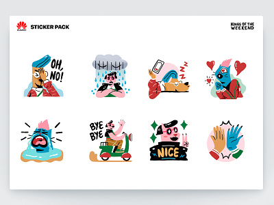 Huawei | Sticker pack | Kings of the Weekend character design emoji flat huawei illustration interface minimalism sticker sticker design ui ux web