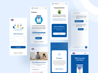 Clorox - Business referral promotional App app client clorox product refer share ui uiux ux win