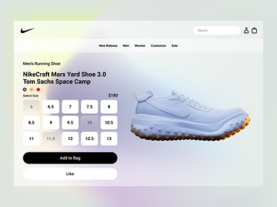 Shoe Store - Landing Page 3d 3d modeling design glass gradient model nike product product design shoe sneaker ui uiux ux web website webstore