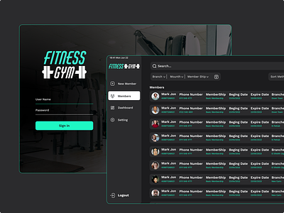 Dashboard To a Gym Membership app