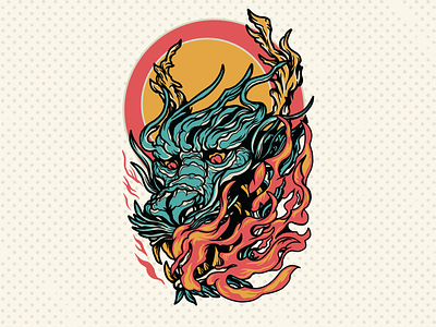 Mighty Dragon dragon fire halftone illustration luck monster mythical creature tattoo tshirt