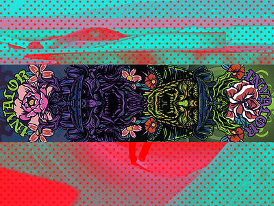 In Valor Skateboard Design creepy halftone illustration japanese art neon colors old school skate tattoo