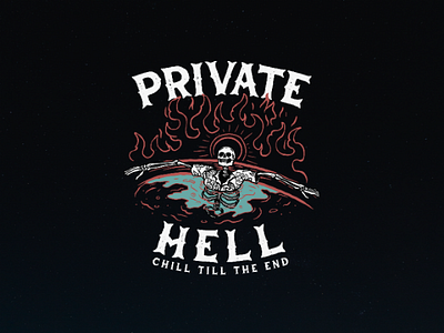 Private Hell cartoon chill illustration jacuzzi logo skull tshirt
