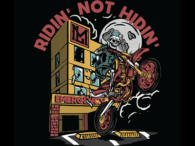 Ridin' Not Hidin' apparel graphic design grim halftone illustration skate skull sports
