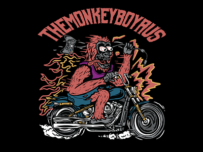 The monkey boy halftone illustration monkey motorcycle pop art rat fink