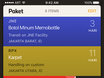 Paket Table View app ios shipment table view