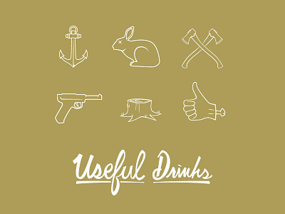 Useful Drinks anchor axe brown color drinks gun. tree hand icons illustration type