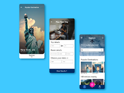 Travel Planning App Screens