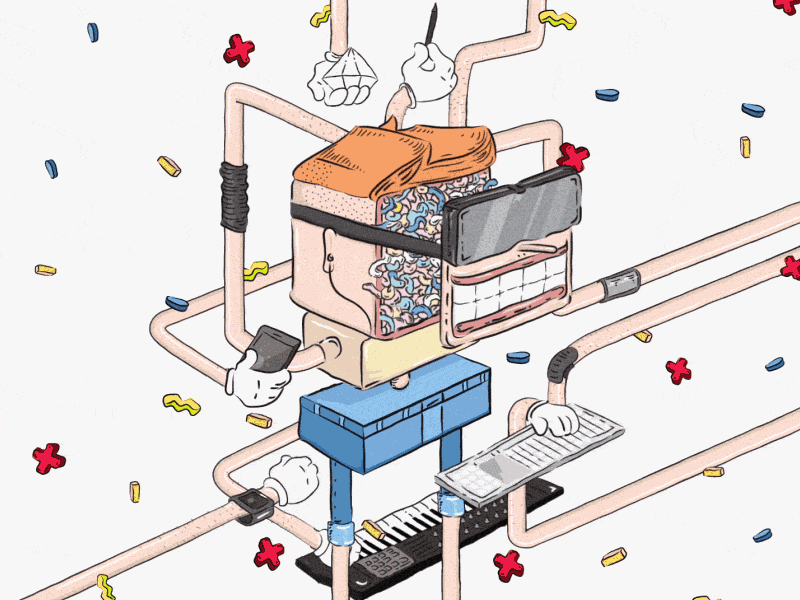 Future Face 2.5d after effects animation brain character future isometric multitask