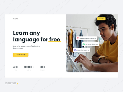 Hero section of language learning website 2020 design 2020 trend app app design concept design homepage minimal uidesign uxdesign