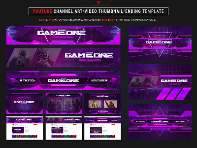 Youtube Channel Art/Video Thumbnail and Ending Video Template cyberpunk edm electro esport futuristic graphicdesign illustratio n music neon photoshop template vaporwave youtube youtube banner youtube channel youtuber