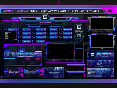 Gaming Republic Twitch Overlay Photoshop Template cyberpunk esport gaming graphicdesign green mixer mobile legends newretro observatory photoshop template streaming twich twitch overlay twitch panel vaporwave