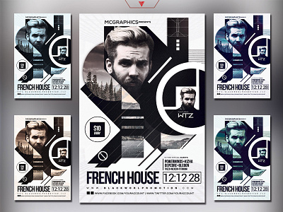 French House Flyer/Instagram Template album artwork black black and white black white comic effect cyberpunk deephouse edm electro flyer french futuristic graphicdesign minimal music photoshop template poster retrowave sound synthwave