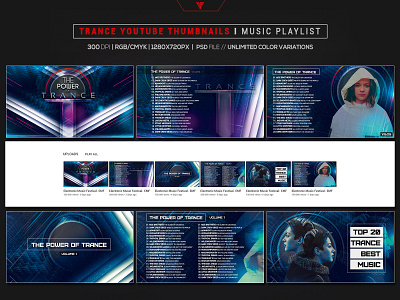 Youtube Thumbnail Templates - Trance Music Playlist/ Promote DJs album artwork cyberpunk design djs edm electro esport graphicdesign illustration itunes photoshop template spotify technology thumbnail trance youtube banner youtuber