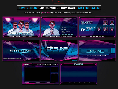 Galactic Live Stream Gaming Video Thumbnail / Overlay Template cyberpunk design electro futuristic gradient photoshop template retro social media pack twitch youtube thumbnail