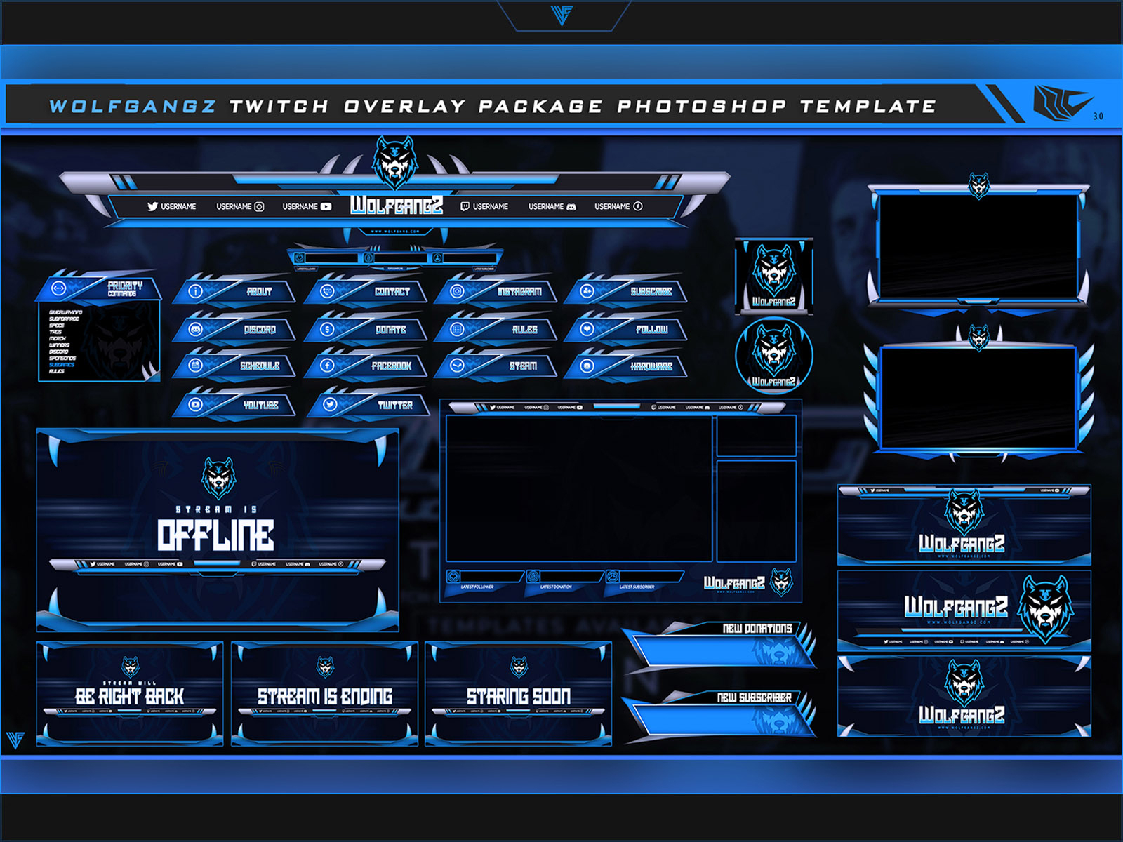 Wolf Twitch Overlay Live Stream Photoshop Template By Mcgraphics On ...