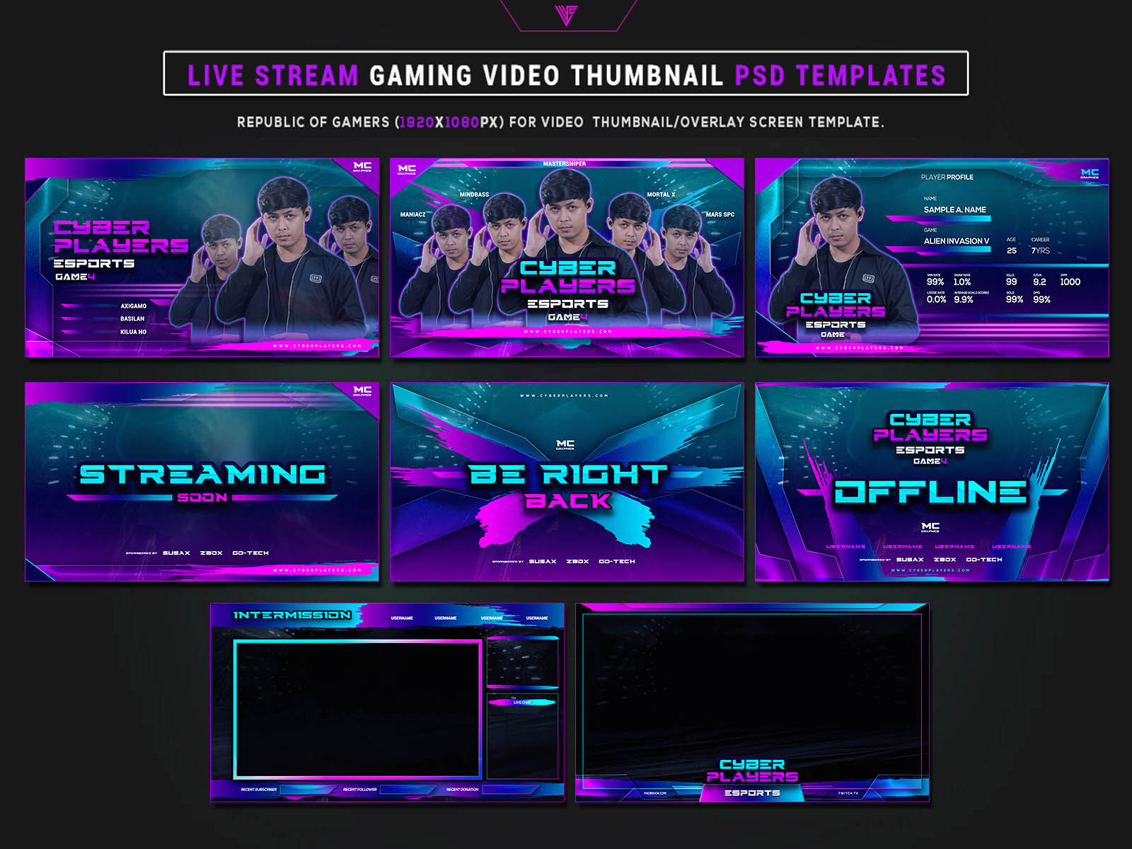 Cyber Players Live Stream Gaming Video Photoshop Templates by mcgraphics on Dribbble