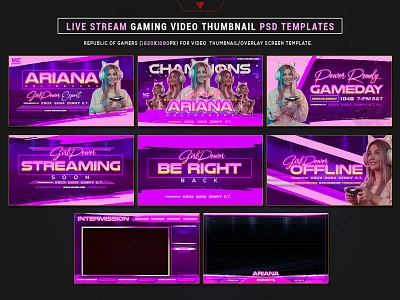 Girl Esport Team Live Stream Gaming Video Photoshop Templates aesthetic cyberpunk design edm electro esport futuristic gamer girl girlesport girlgamer girlteam graphicdesign livestream photoshop template pink streamer youtube banner