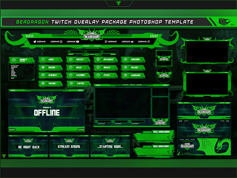 Sea Dragon Twitch Overlay Photoshop Template by mcgraphics on Dribbble