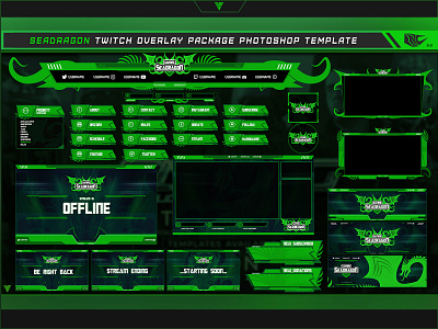 Sea Dragon Twitch Overlay Photoshop Template cyberpunk dragon esport gaming graphic design graphicdesign green mixer mobile legends observatory photoshop template streaming twich twitch overlay twitch panel