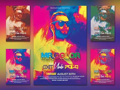 Mr. Color Flyer Photoshop Poster Template abstract album artwork album cover album cover art club dirty colors dj dubstep edm electro flyer graphicdesign illustration photoshop template poster