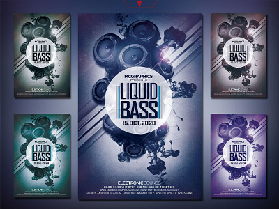 Liquid Bass Photoshop Flyer Template album artwork album cover album cover art alien drum and bass edm electro flyer futuristic graphicdesign liquid bass music photoshop template poster