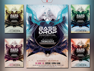 Bass Drop Music Festival Flyer Template album artwork album cover alien dj drum and bass dubstep edm electro flyer futuristic graphicdesign music photoshop template poster