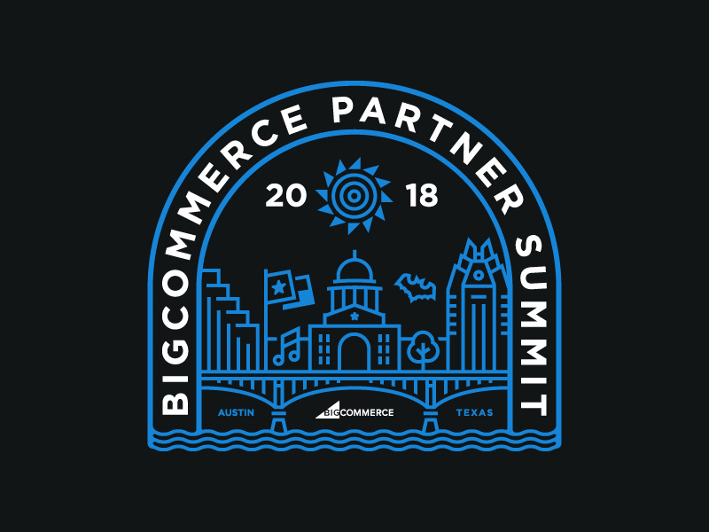 BC Partner Summit T-Shirt tech ecommerce bigcommerce summit partner event tshirt art tshirt river monoline skyline austin texas bat congress austin illustration branding