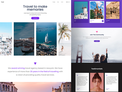 Travel vacations landing page