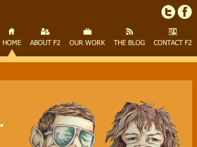 Navigation on the new F2 website brown css3 development floppy deuce icons navigation orange web design